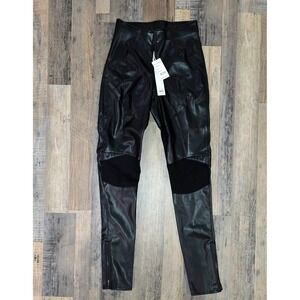Smoke Rise Red Team Mens Black Faux Leather Moto Biker Pants High Rise Small NWT